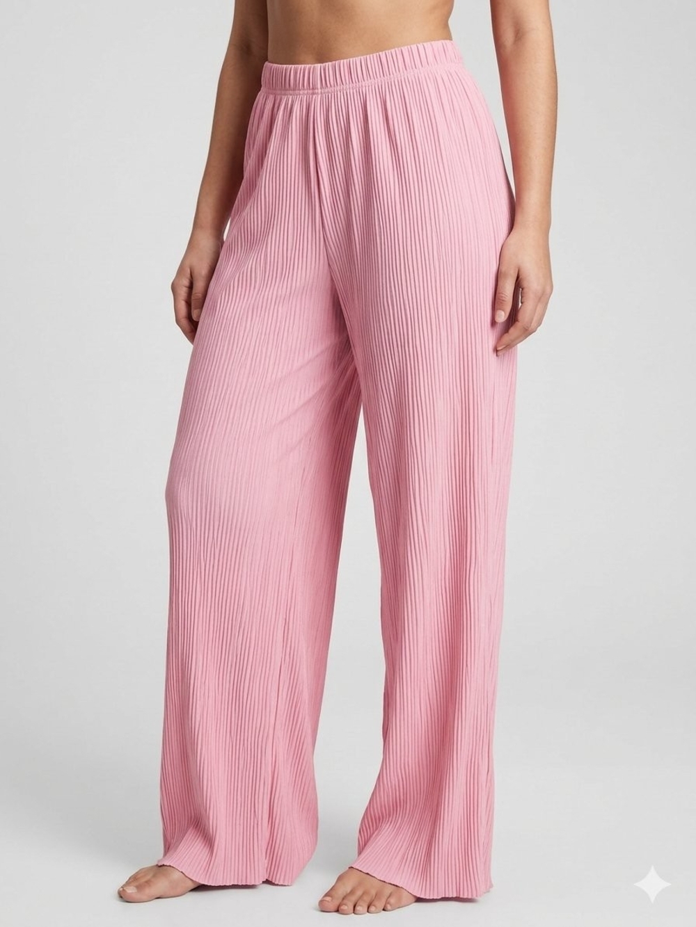 Wide-Leg Pleated Lounge Pants — Soft Pink • Size XL